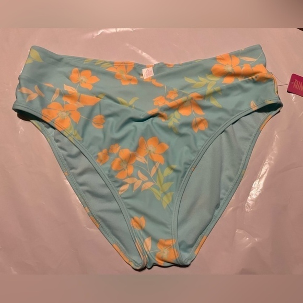Ninety Nine Bikini Bottom NWT Women’s Size XXL Blue Color with Floral Pattern